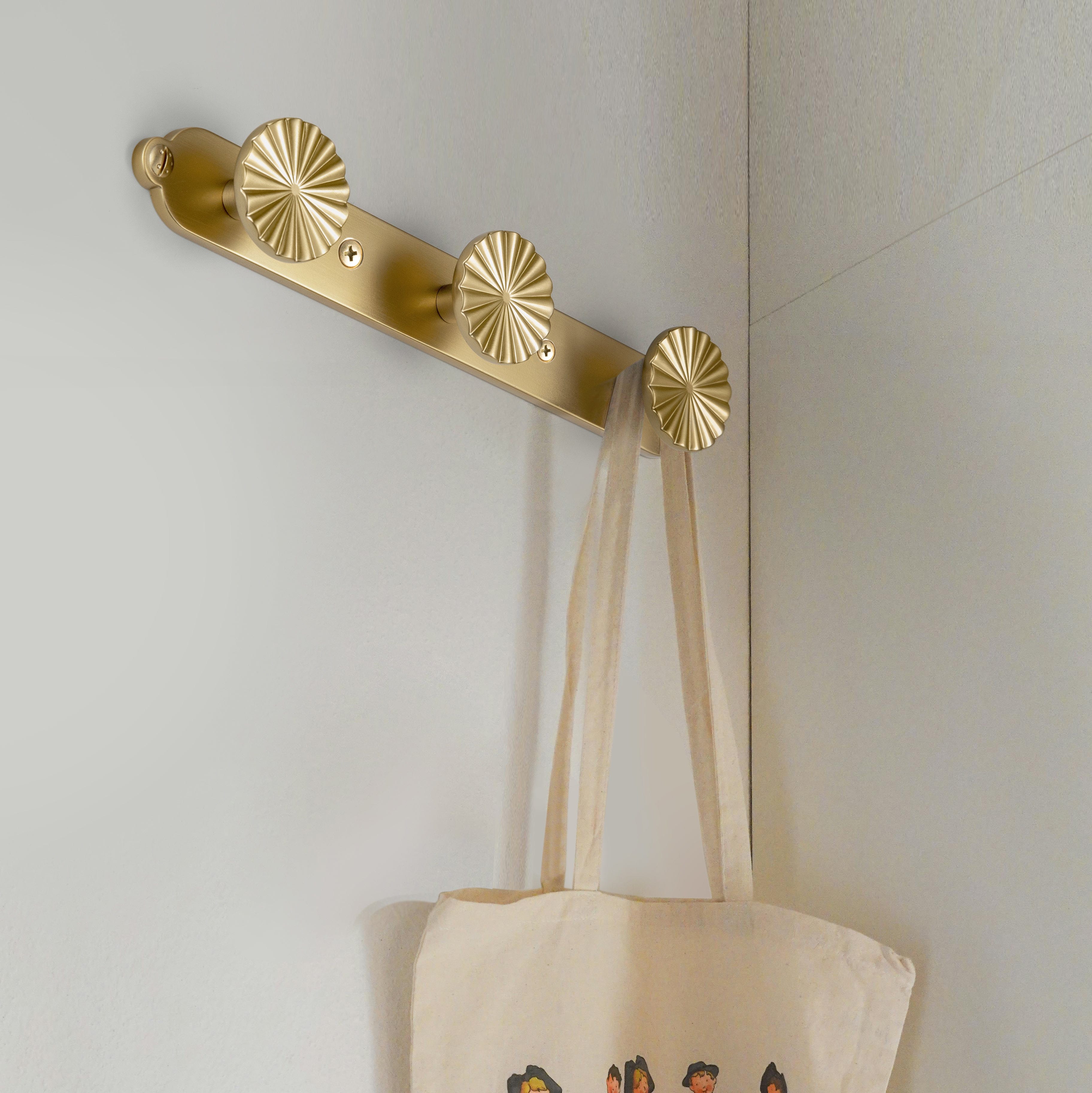 Goo-Ki Zinc Alloy Coat Hook Bar with Ornate Radiating Sunburst Knobs, Wall Mounted Robe Hanger for Entryway, Bathroom & Closet