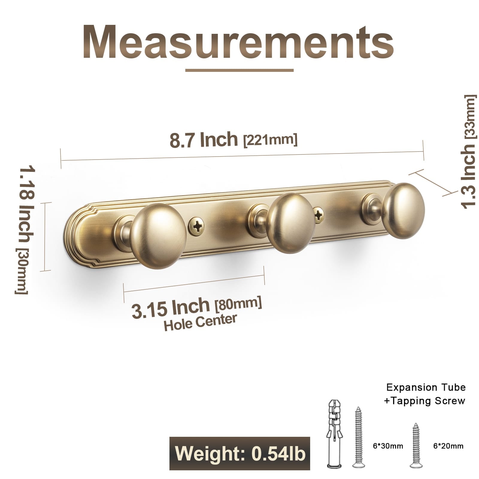 Goo-Ki Zinc Alloy Coat Hook - Retro Decorative Wall Hanger Rail with Round Knobs for Coats, Towels & Home Organization