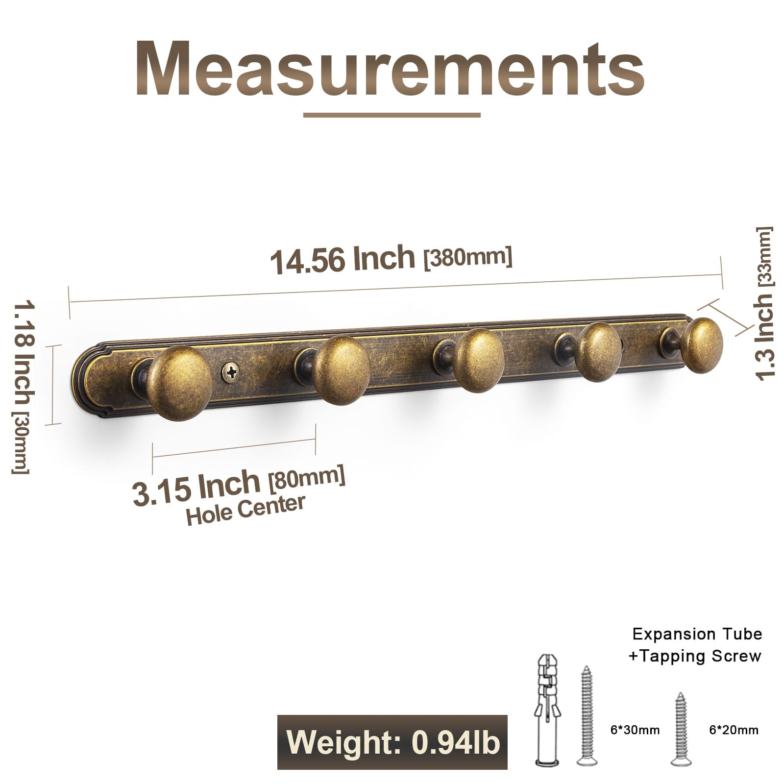Goo-Ki Zinc Alloy Coat Hook - Retro Decorative Wall Hanger Rail with Round Knobs for Coats, Towels & Home Organization