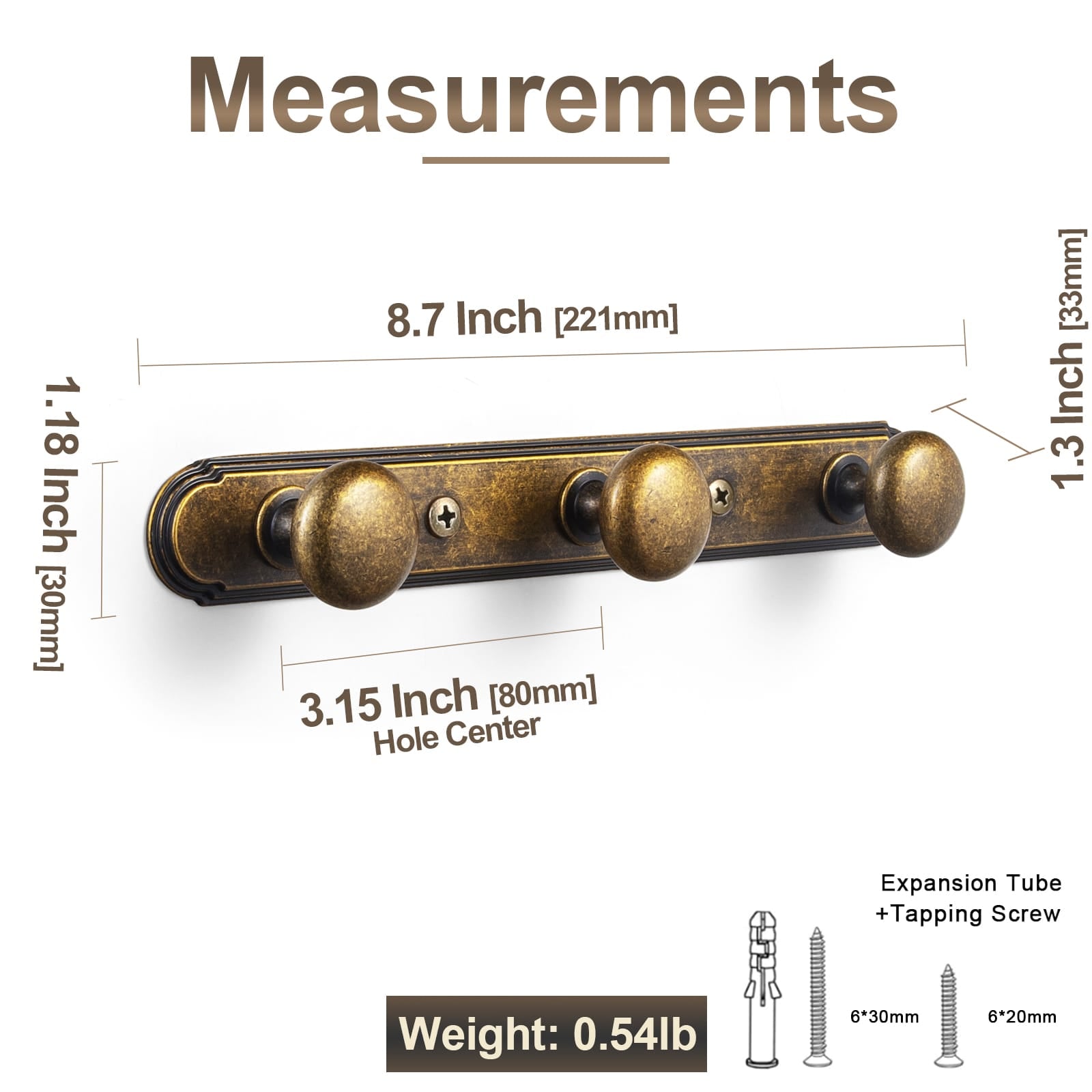 Goo-Ki Zinc Alloy Coat Hook - Retro Decorative Wall Hanger Rail with Round Knobs for Coats, Towels & Home Organization