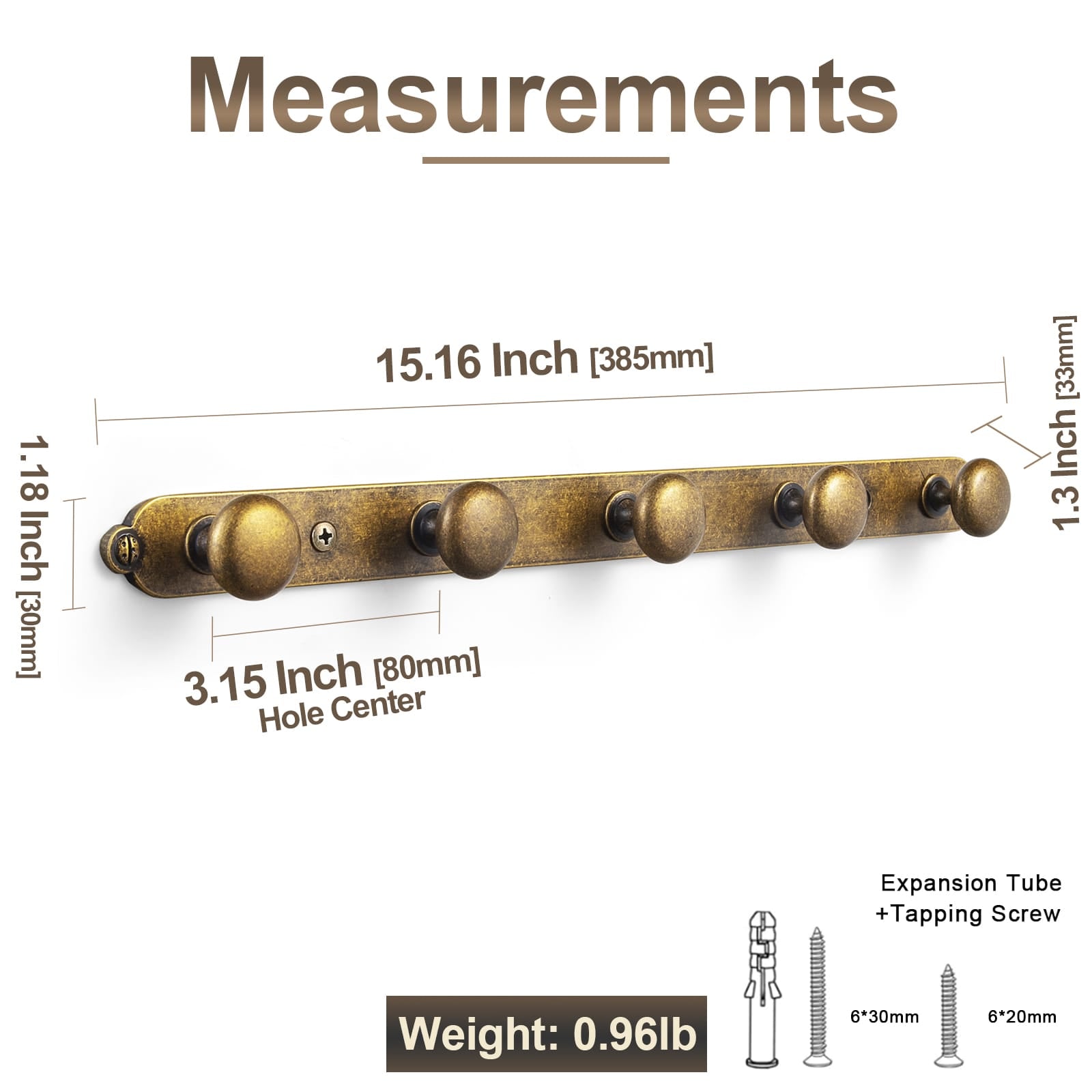 Goo-Ki Zinc Alloy Coat Hook - Retro Decorative Wall Hanger Rail with Round Knobs for Coats, Towels & Home Organization