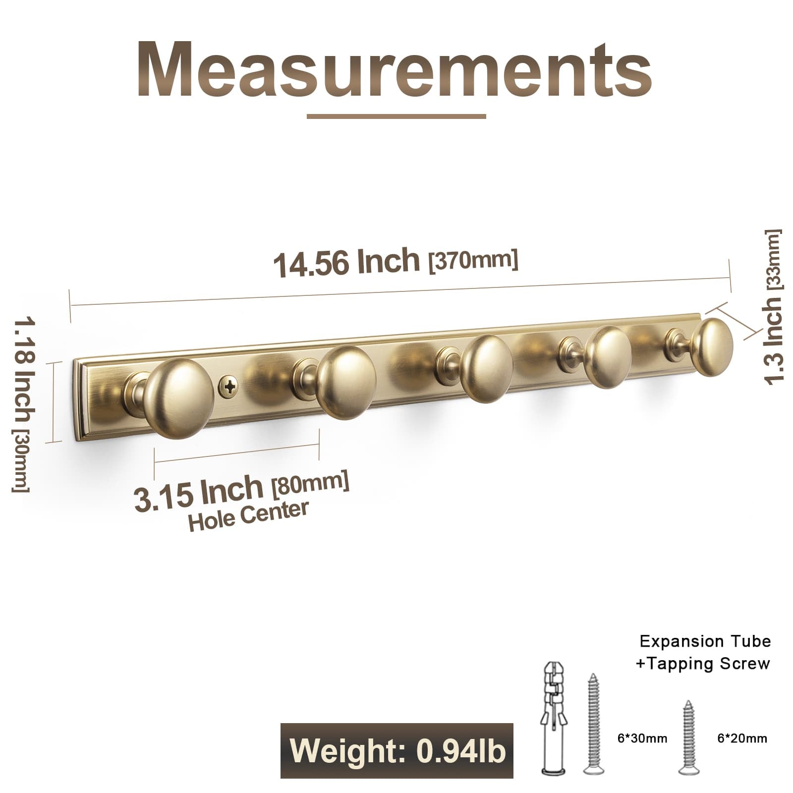 Goo-Ki Zinc Alloy Coat Hook - Retro Decorative Wall Hanger Rail with Round Knobs for Coats, Towels & Home Organization
