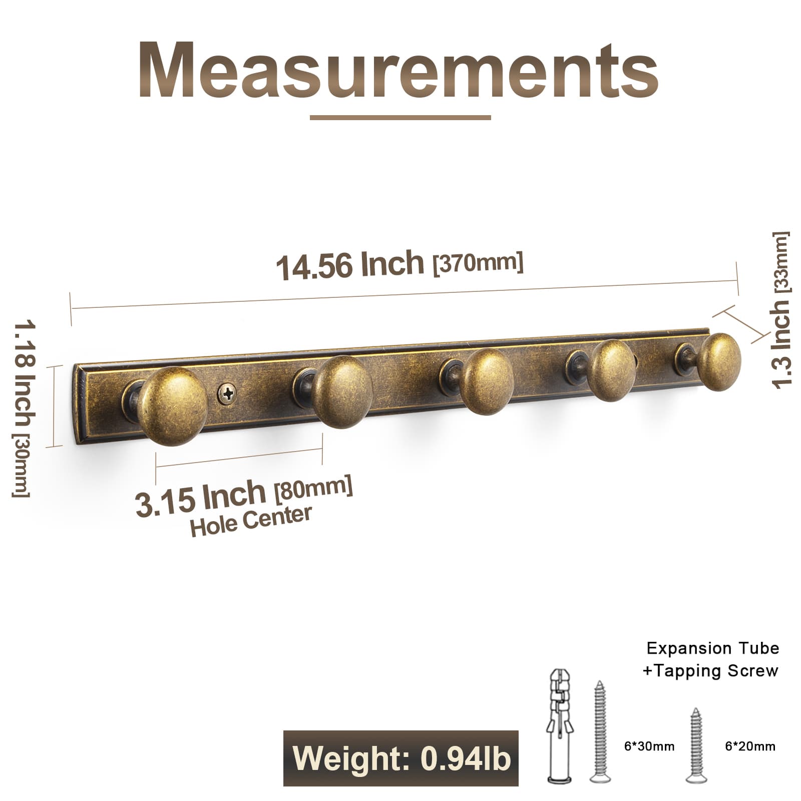 Goo-Ki Zinc Alloy Coat Hook - Retro Decorative Wall Hanger Rail with Round Knobs for Coats, Towels & Home Organization