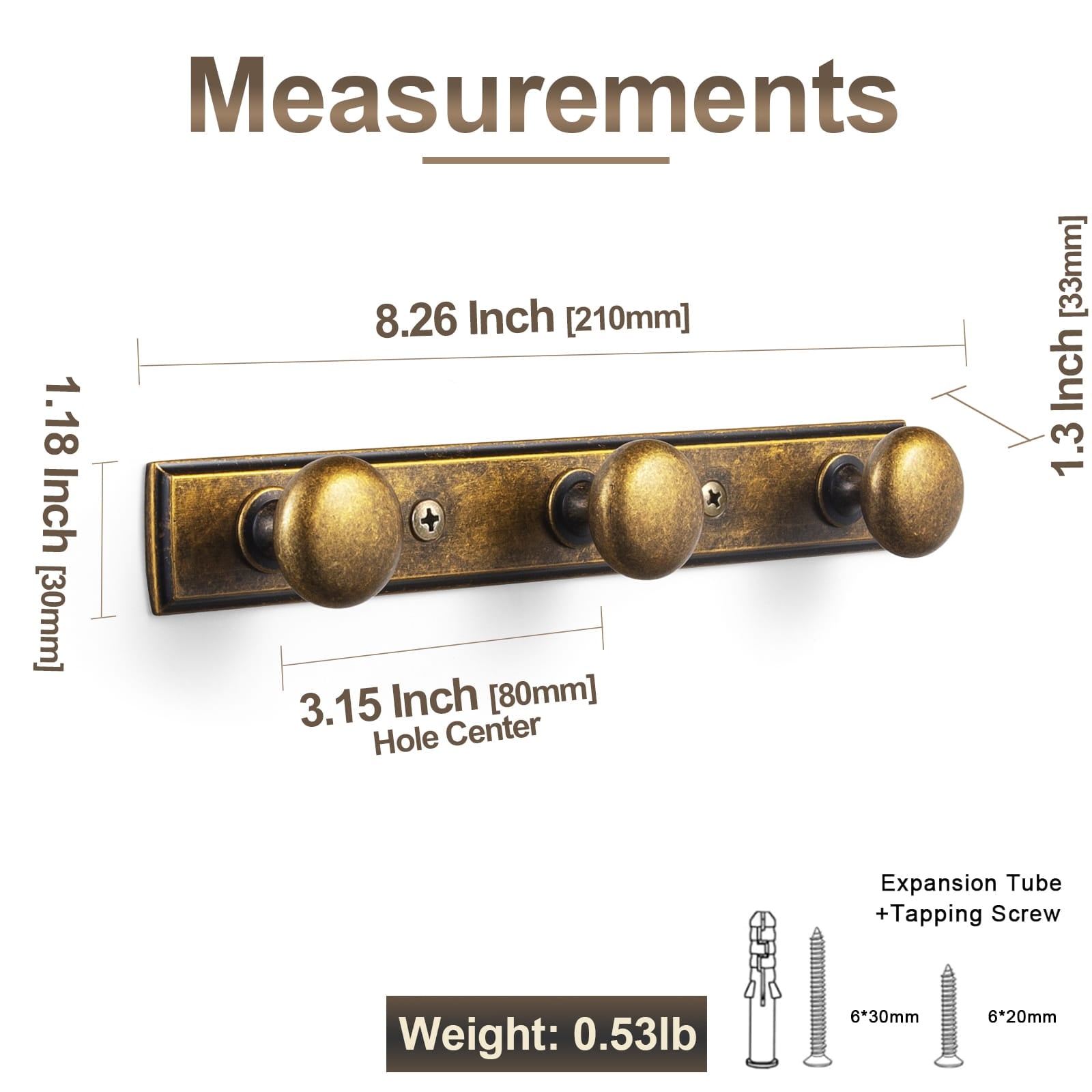 Goo-Ki Zinc Alloy Coat Hook - Retro Decorative Wall Hanger Rail with Round Knobs for Coats, Towels & Home Organization