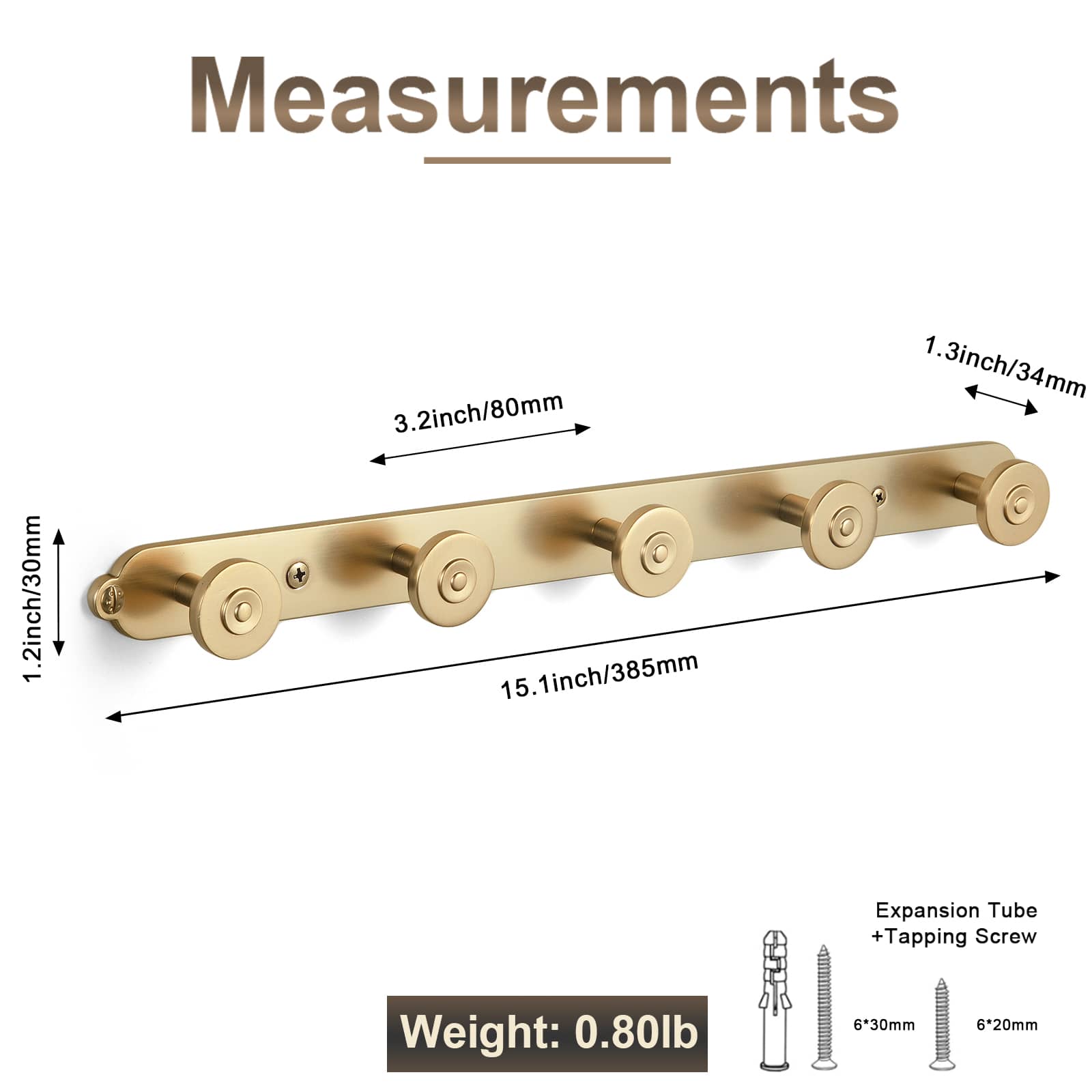 Goo-Ki Zinc Alloy Wall-Mounted Coat Hooks Decorative Multi-Hook Rail with Round Knobs Heavy-Duty Hanger Rail for Entryway, Bathroom & Bedroom
