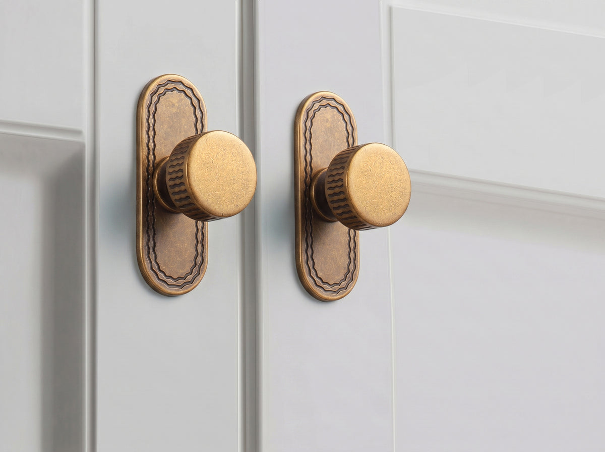6 Pack Retro Wave Pattern Zinc Alloy Cabinet Handles with Mounting Back Plate Durable Drawer Pulls