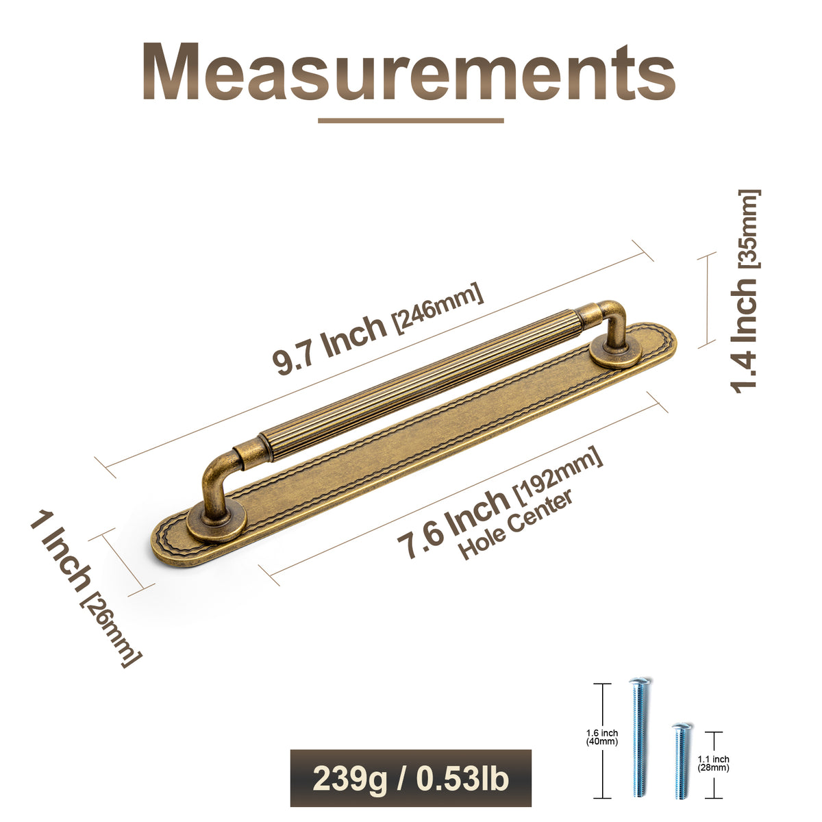 2 Pack Zinc Alloy Fluted Cabinet Handles with Ornate Backplates, Grooved Bar Pulls for Furniture Cabinet Hardware