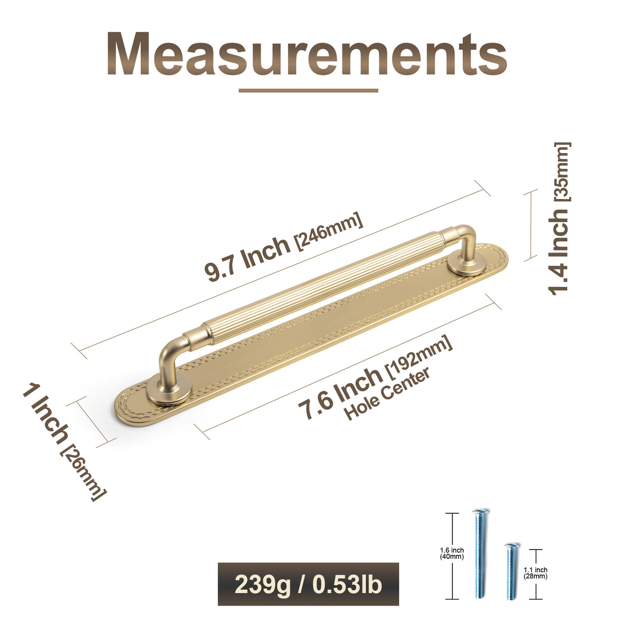 2 Pack Zinc Alloy Fluted Cabinet Handles with Ornate Backplates, Grooved Bar Pulls for Furniture Cabinet Hardware