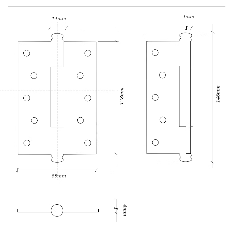 TONA Brushed Brass / Flat Hinge / 1 Pcs 5 Inch Copper Door Hinge Brass Thick Hinge Interior Bedroom Door Hardware