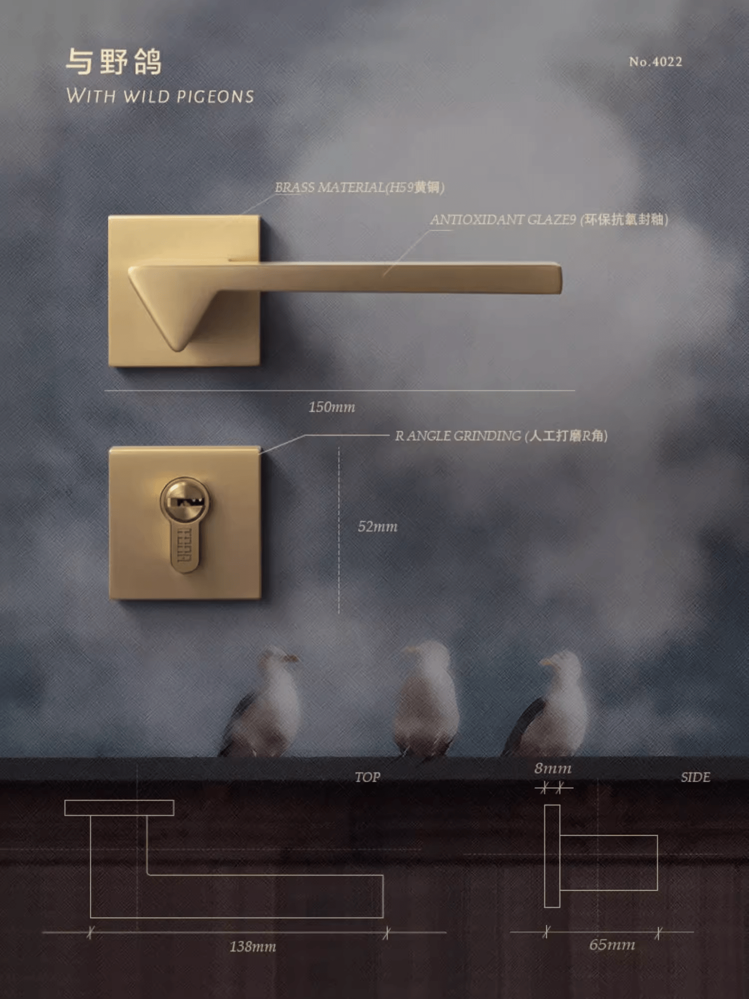 TONA Modern Copper Interior Door Lock Luxury Bathroom Lock Villa Door Handle