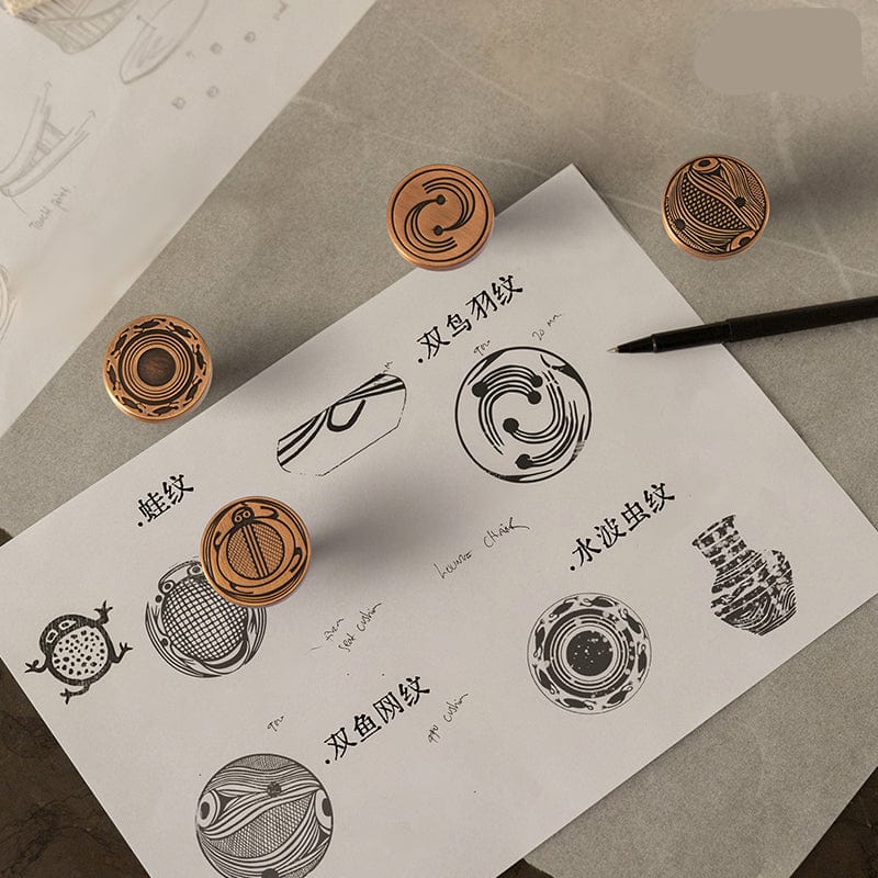 TONA Terracotta - Colored Copper Knobs with Ancient Pottery Patterns Traditional Furniture Knobs