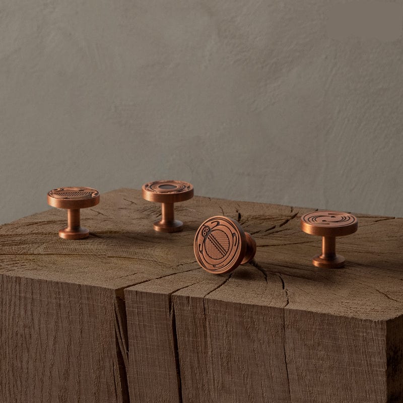 TONA Terracotta - Colored Copper Knobs with Ancient Pottery Patterns Traditional Furniture Knobs