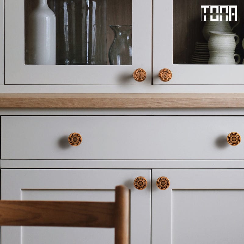 TONA Terracotta - Colored Copper Knobs with Ancient Pottery Patterns Traditional Furniture Knobs