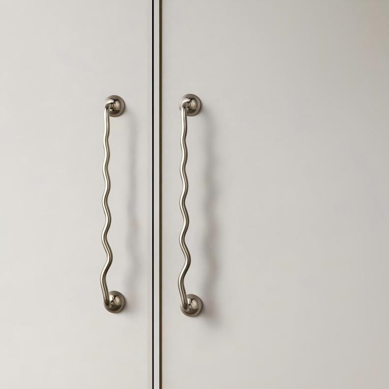 TONA Titanium Silver Solid Brass Cabinet Pull - Stylish Wave Curved Design for Kitchen/Bathroom Cabinets