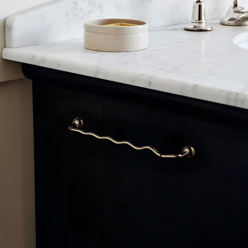 TONA Titanium Silver Solid Brass Cabinet Pull - Stylish Wave Curved Design for Kitchen/Bathroom Cabinets