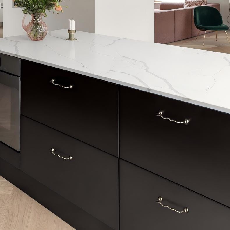 TONA Titanium Silver Solid Brass Cabinet Pull - Stylish Wave Curved Design for Kitchen/Bathroom Cabinets