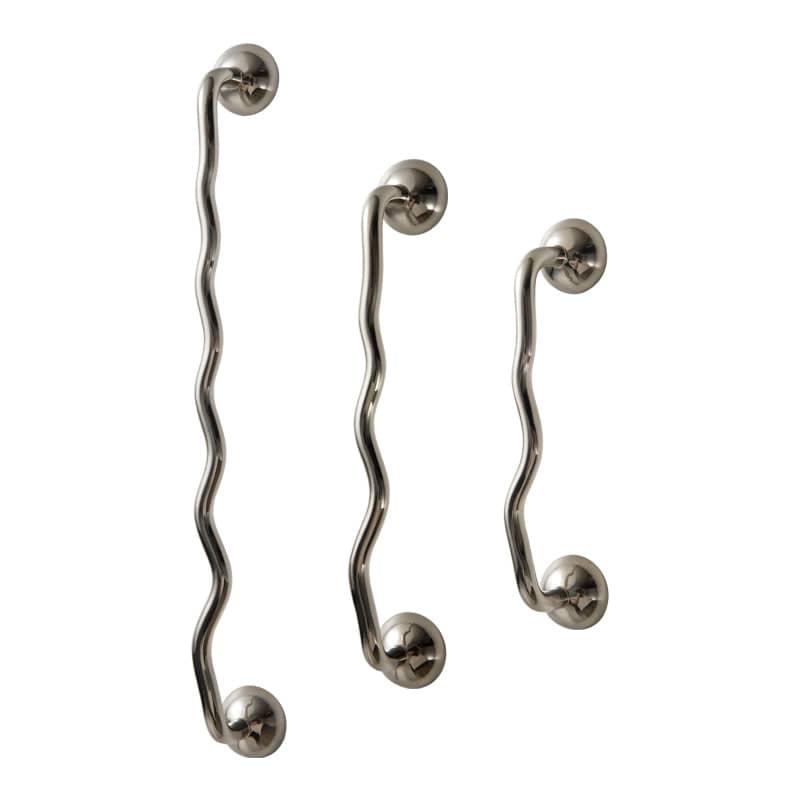 TONA Titanium Silver Solid Brass Cabinet Pull - Stylish Wave Curved Design for Kitchen/Bathroom Cabinets