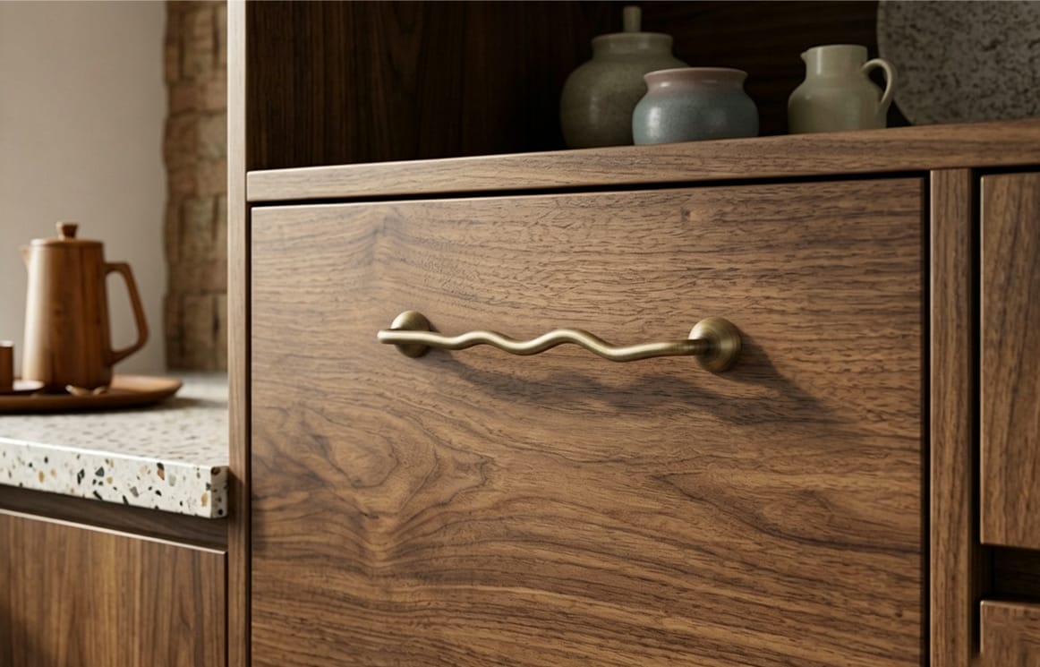 TONA Titanium Silver Solid Brass Cabinet Pull - Stylish Wave Curved Design for Kitchen/Bathroom Cabinets