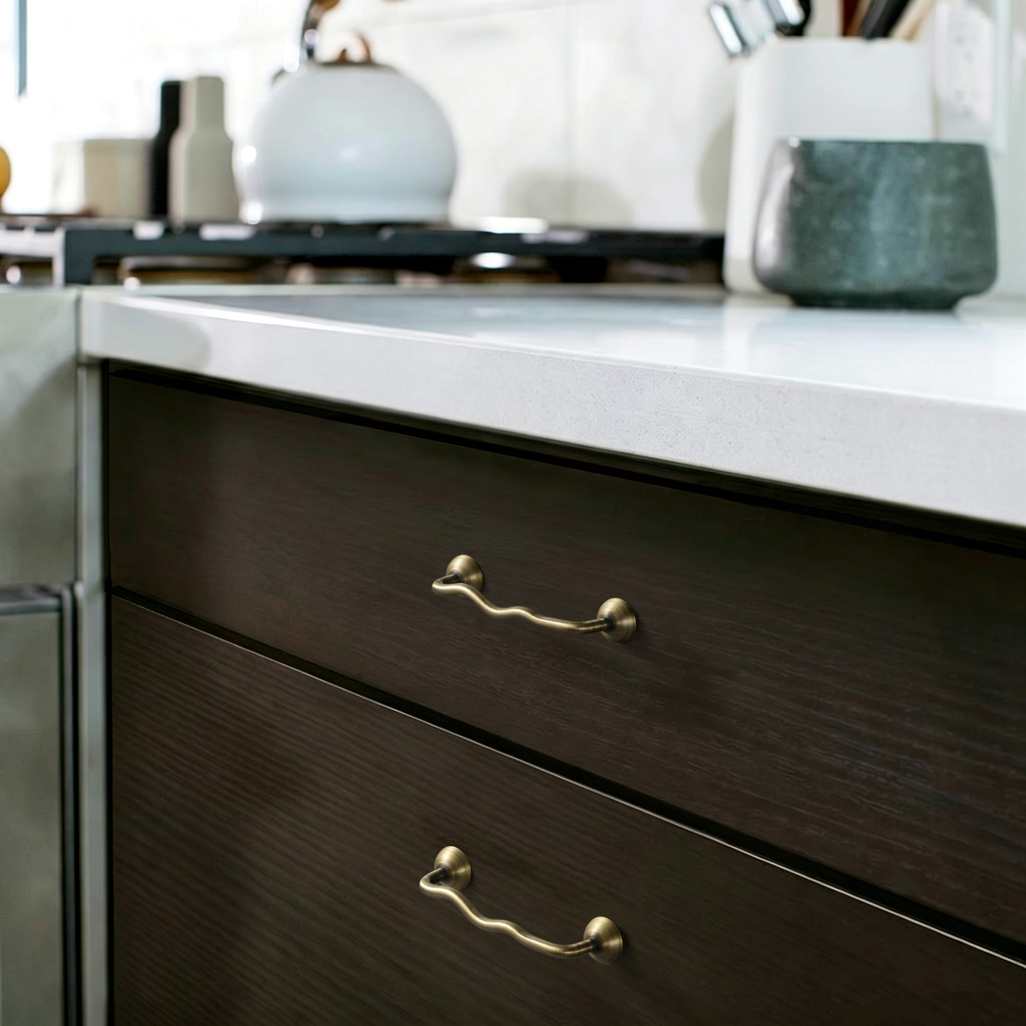 TONA Titanium Silver Solid Brass Cabinet Pull - Stylish Wave Curved Design for Kitchen/Bathroom Cabinets
