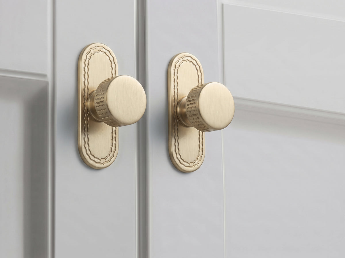 6 Pack Retro Wave Pattern Zinc Alloy Cabinet Handles with Mounting Back Plate Durable Drawer Pulls