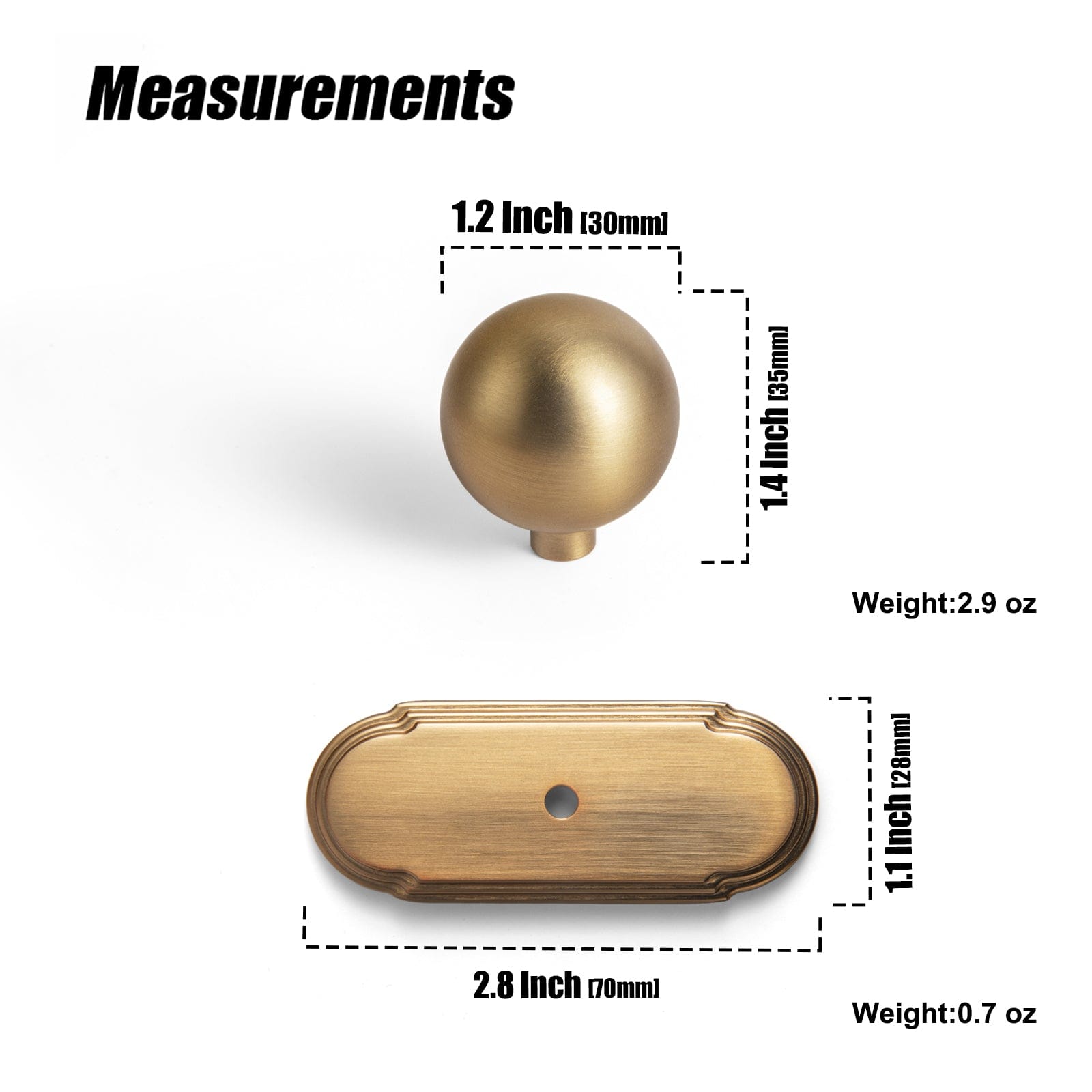 2 Pack Round Cabinet Knobs with Back Plate Zinc Alloy Cabinet Handle with Long Back Plate