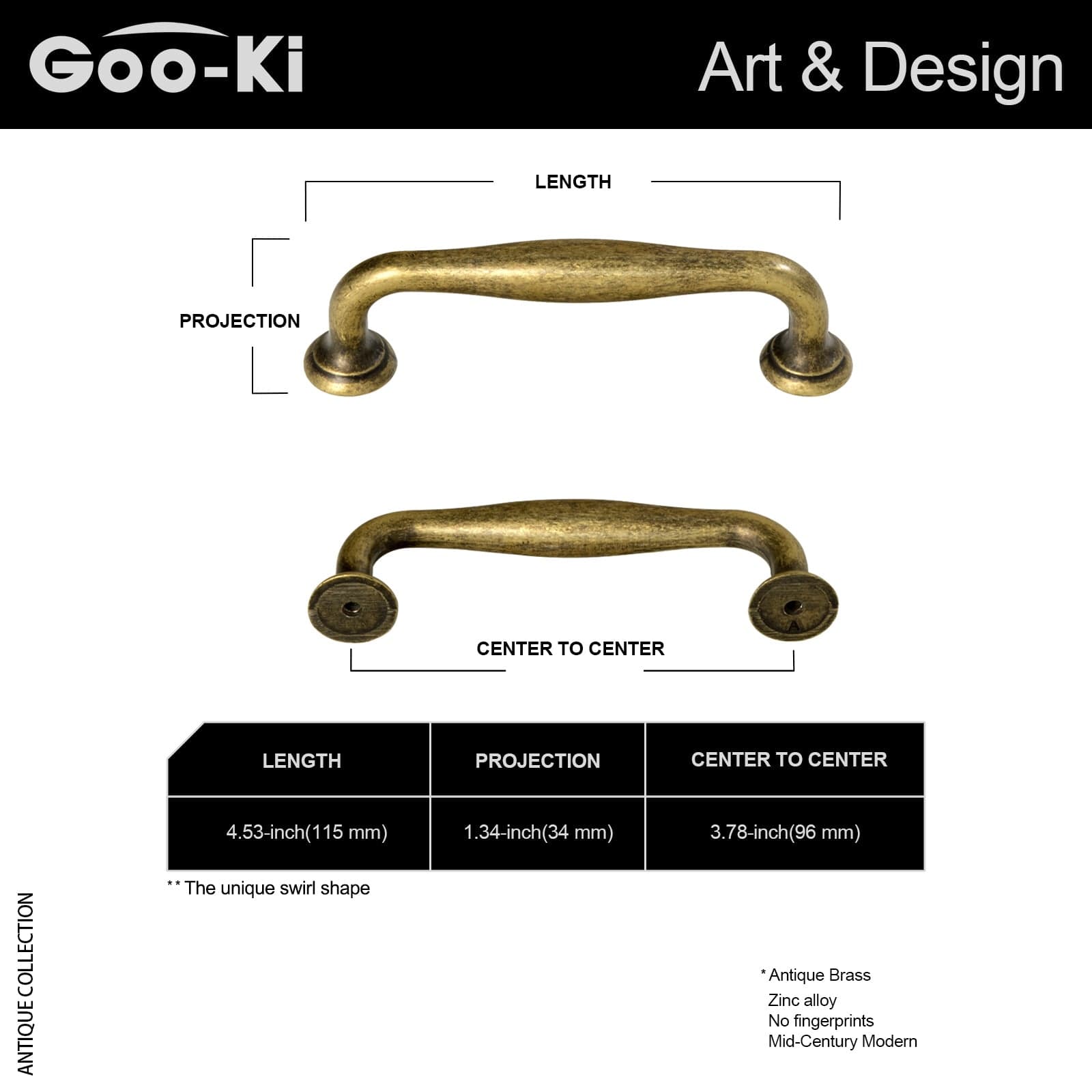 Goo-Ki 6 Pack Antique Brass Cabinet KNOBs SINGLE Hole Centers