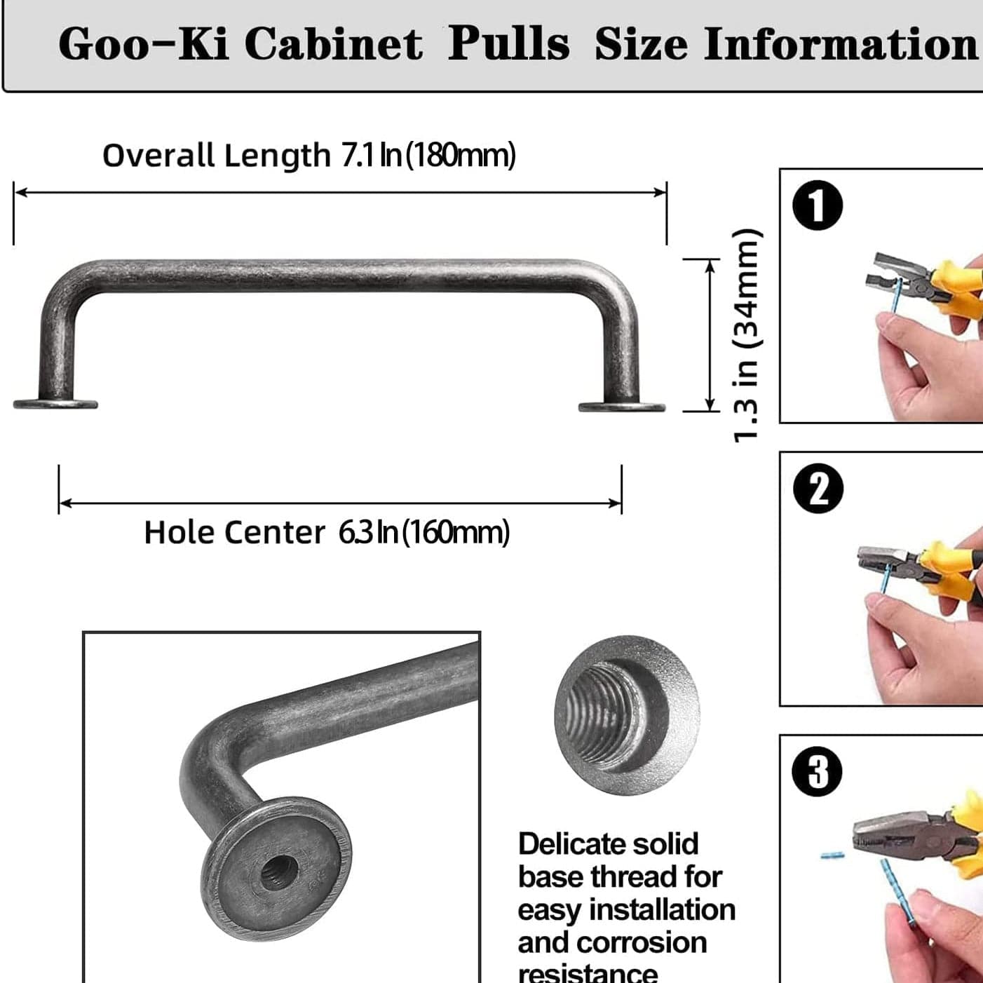 Goo-Ki Antique Drawer Pulls Solid Retro Bar Pull Furniture Hardware for Kitchen 6 Pack