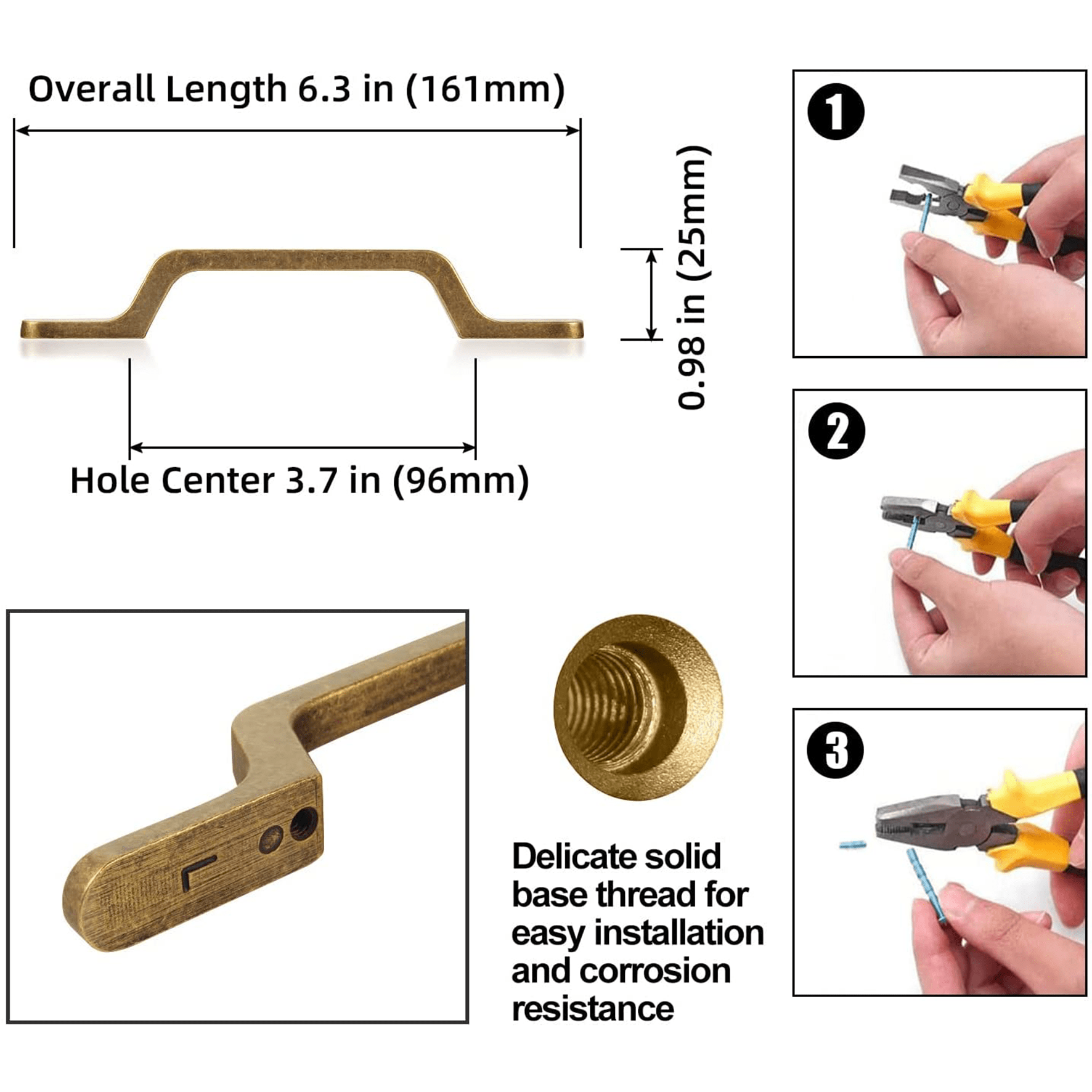 Goo-Ki European Style Retro Brass Drawer Pulls for Dresser Cupboard Vintage Bronze Bar Pulls 6 Pack