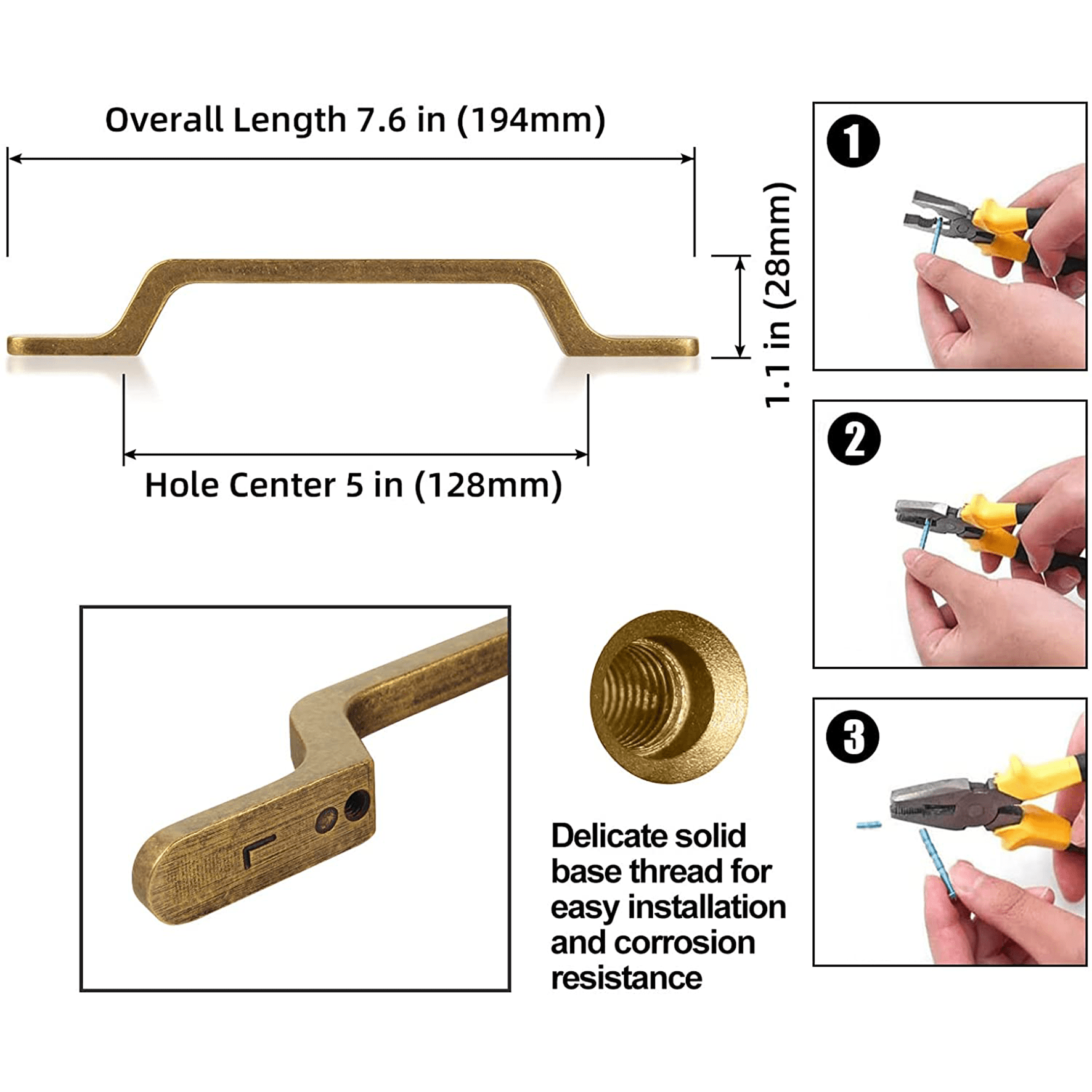 Goo-Ki European Style Retro Brass Drawer Pulls for Dresser Cupboard Vintage Bronze Bar Pulls 6 Pack