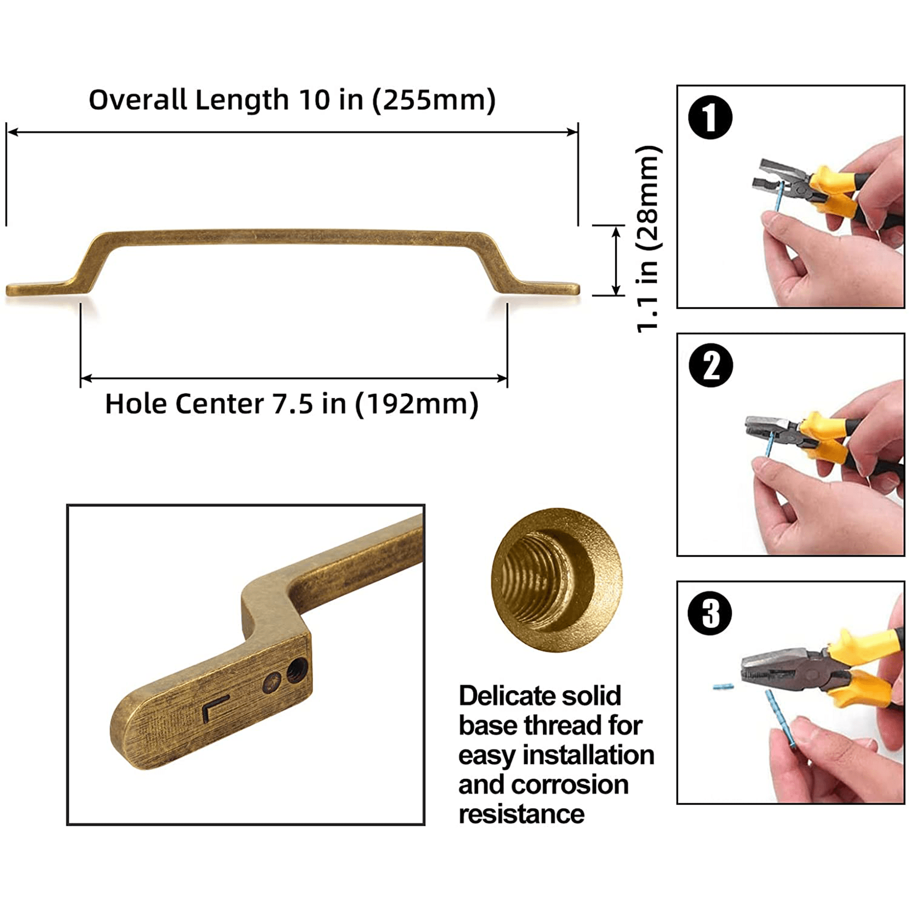 Goo-Ki European Style Retro Brass Drawer Pulls for Dresser Cupboard Vintage Bronze Bar Pulls 6 Pack
