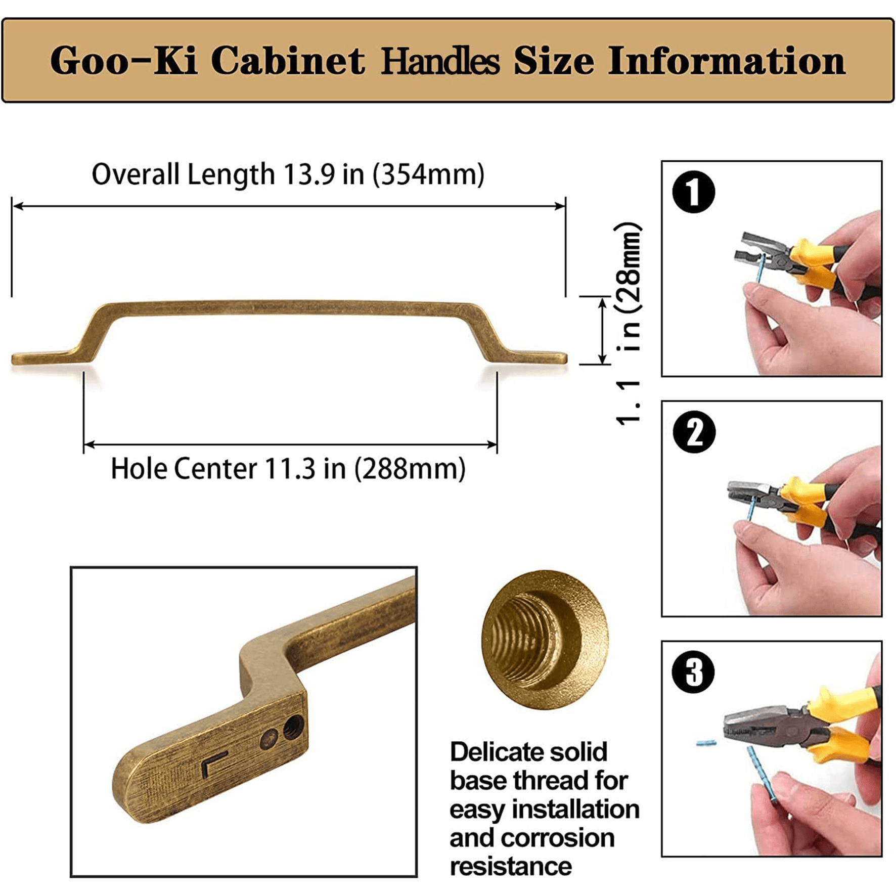 Goo-Ki European Style Retro Brass Drawer Pulls for Dresser Cupboard Vintage Bronze Bar Pulls 6 Pack