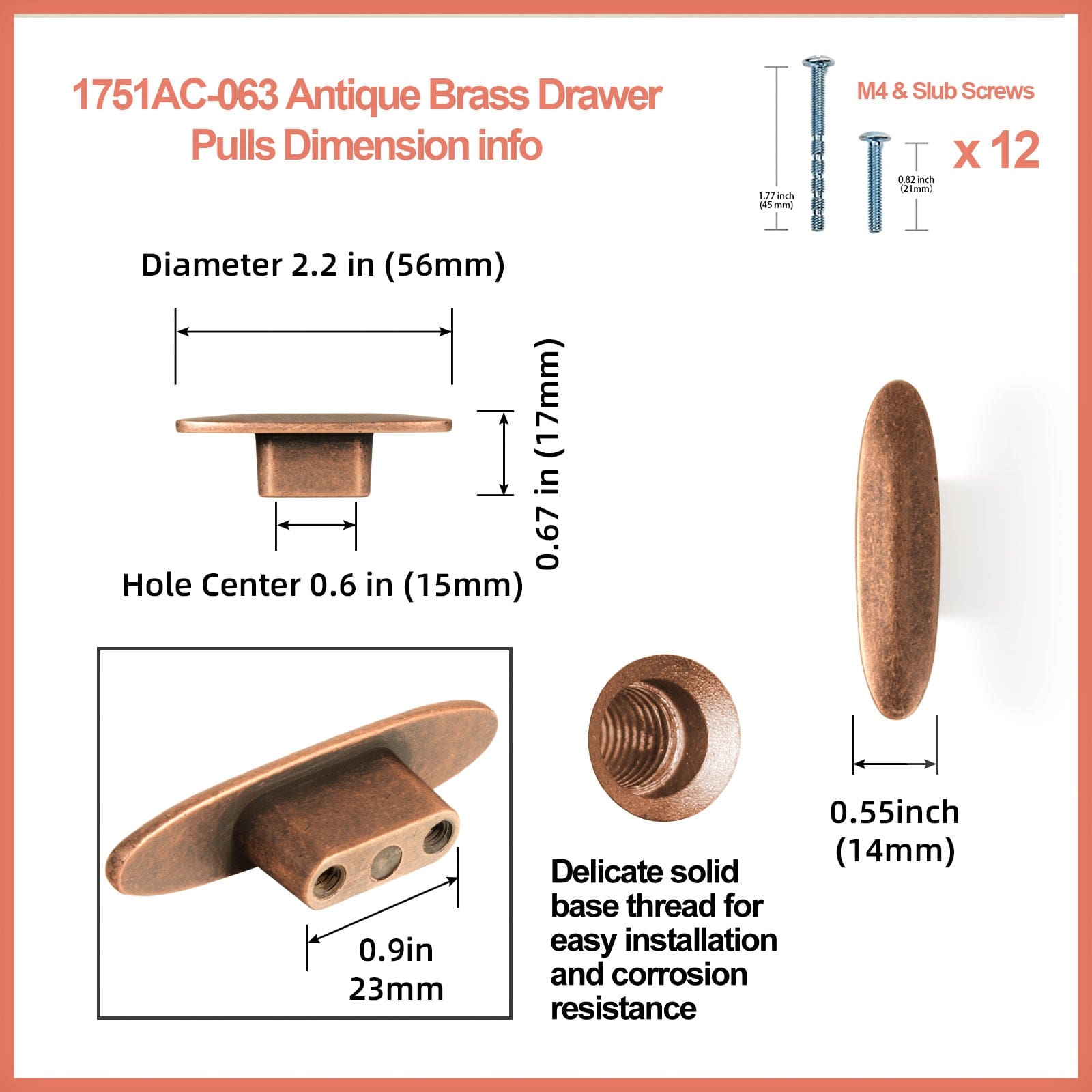 Goo-Ki European Style Retro Brass Drawer Pulls for Dresser Cupboard Vintage Bronze Bar Pulls 6 Pack