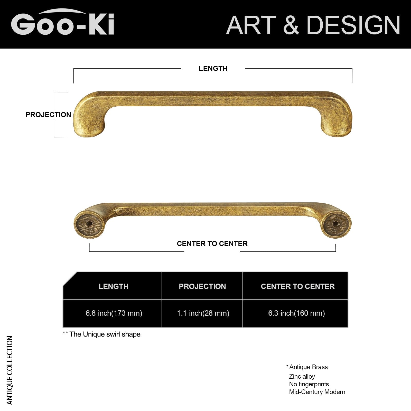 Goo-Ki Retro Drawer Pulls Vintage Hardware Mid-Century Dresser Bar Pulls 6 Pack