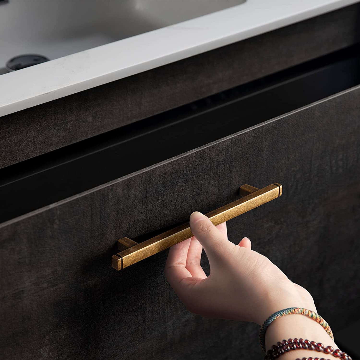 Goo-Ki Vintage Brass Drawer Handles Retro Straight Bar Pull Solid Cabinet Pulls