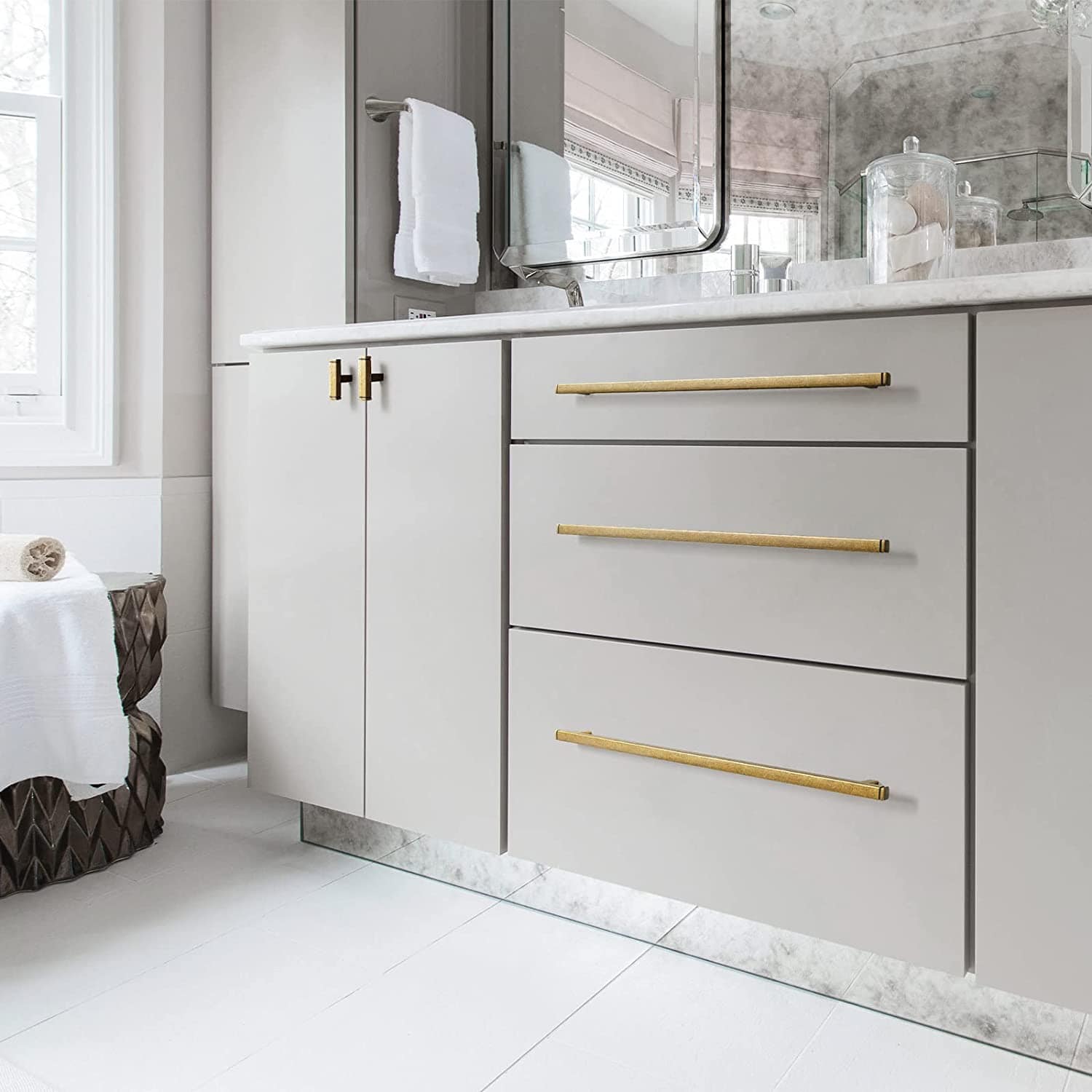 Goo-Ki Vintage Brass Drawer Handles Retro Straight Bar Pull Solid Cabinet Pulls 6 Pack